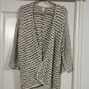 Jones New York Textured Striped Cardigan - Cream and Brown